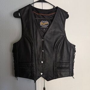 Vintage Papa’s Leather- Oklahoma Black Leather Vest XL Snaps
